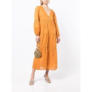 Faithfull The Brand Frieda Tiered Midi Dress in Mandarin Small Cottagecore Boho